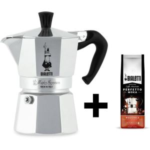 Set Espressor Bialetti  Moka Express 6 cesti + cafea macinata aroma alune 200gr