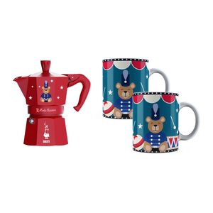 Set Espressor Bialetti Moka Rosu 6 cesti+ 2 cani Joyful