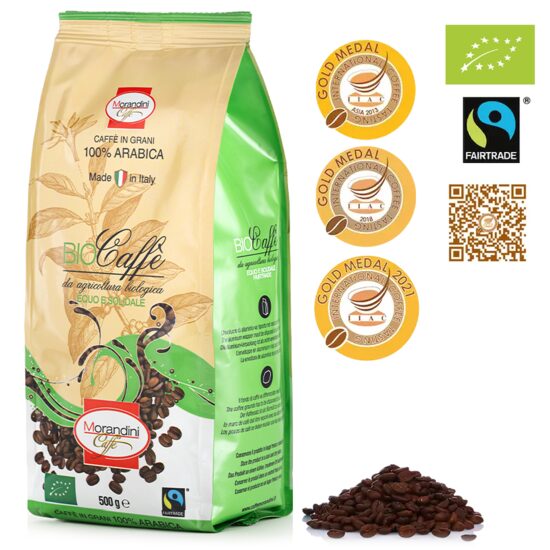 Cafea boabe premiata BioCaffe Morandini Caffe, 100% Arabica, Organica, Fairtrade,500 g