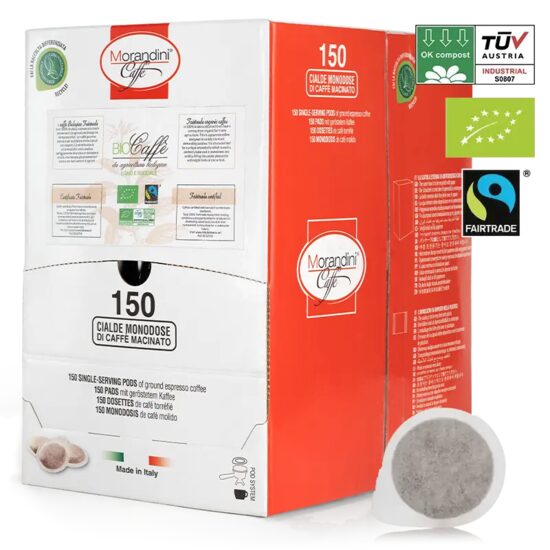 Cafea monodoze, cialde BioCaffe Morandini Caffe, 100% Arabica, Organica, Fairtrade, cutie 150 paduri diametru 44 mm